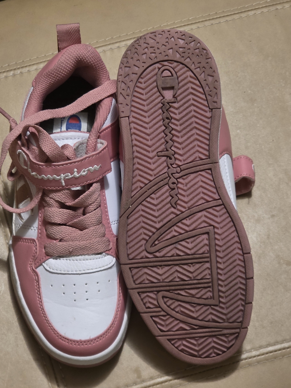 Champion Pink and White Kids' Low Top Sneakers with Velcro Strap - Picture 4 of 4